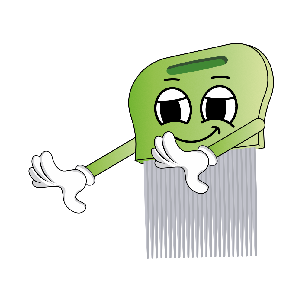 Mascotte peigne anti-poux vert